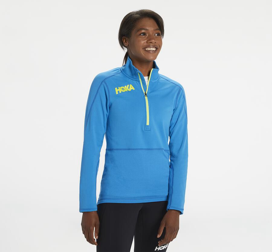 Hoka One One Topp Dame - 1/2 Glidelås Midlayer - Blå - 21465-HYIX